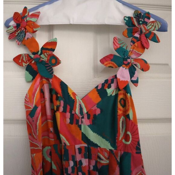 Farm Rio x Anthropologie Women's Sz XXS Multi Pleated Palm Midi Dress - Picture 3 of 16